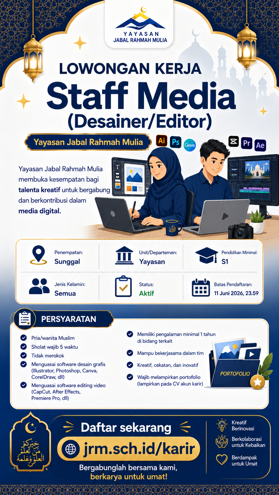 Yayasan Jabal Rahmah Mulia Buka Lowongan Staf Media untuk Penempatan Sunggal